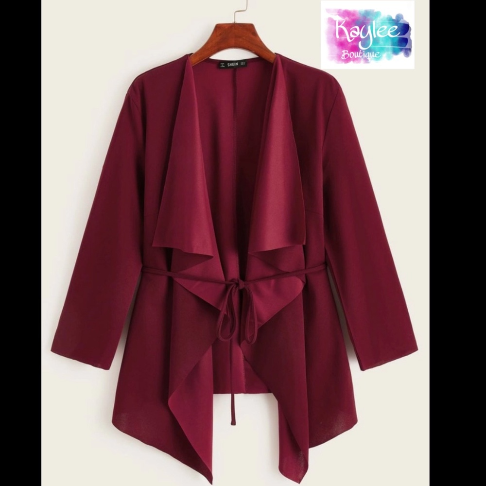 Burgundy Waterfall Asymmetrical Belted Coat